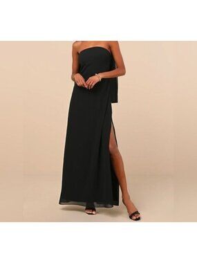 Lulus Black Strapless Maxi Dress Classic Evening Gown With Side Slit Medium NWT